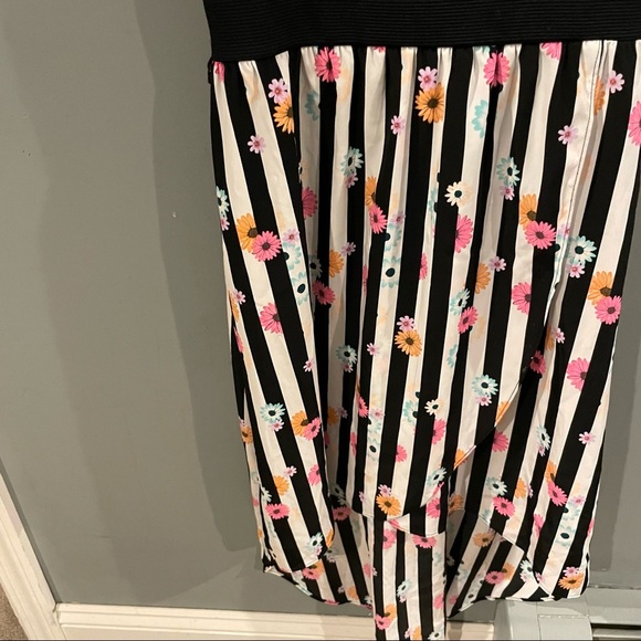 Bongo Dress Girls High Low Black Pink Stripe Floral Size 12 - Picture 2 of 6
